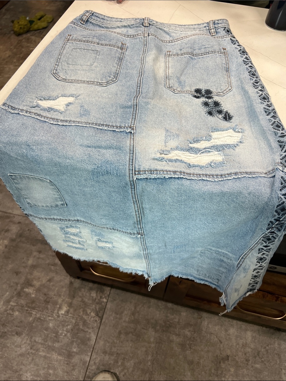 We The Free Distressed Patchwork Denim Maxi Skirt - Light Wash - Picture 7 of 7